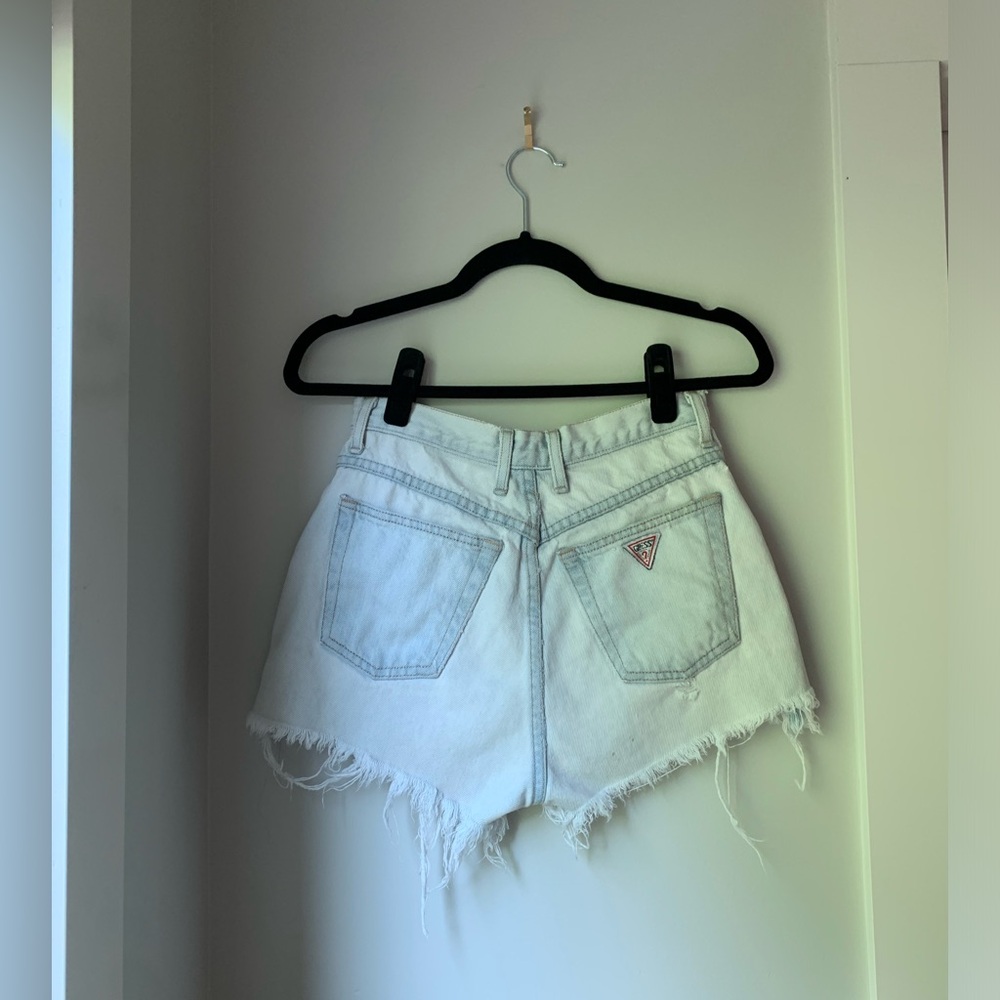 Vintage White High-Waist Frayed Jean Shorts